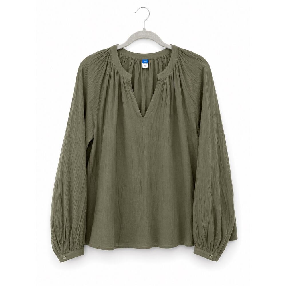 Old Navy Olive Green Peasant Blouse Medium Tall Boho Long Sleeve Cotton Top - Picture 14 of 14